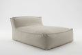 A modern, low-profile modular floor cushion daybed in a light beige linen fabric, photographed on a seamless light gray studio background.