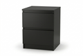 Black two-drawer nightstand on a white background