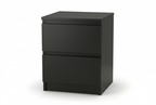 Black two-drawer nightstand on a white background