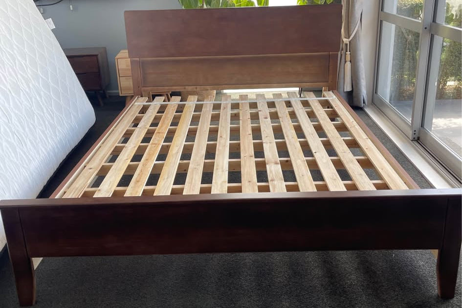 Solid Wood Bed Frame with Headboard (Walnut Color)