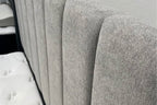 Close-up of a textured gray fabric surface