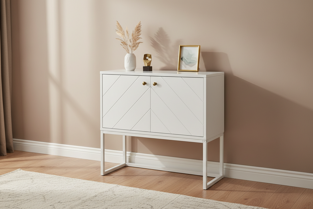 White Hallway Console Cabinet with 2-door storage