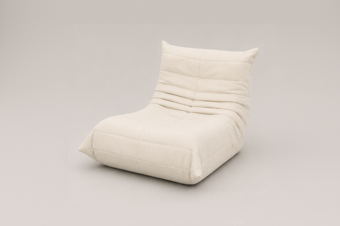 Collage of white bean bag chairs on a light gray background