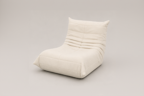 Collage of white bean bag chairs on a light gray background
