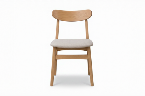 Wooden chair with a white cushion on a white background