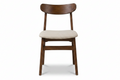 Two wooden chairs with upholstered seats on a white background