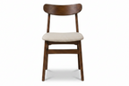 Two wooden chairs with upholstered seats on a white background