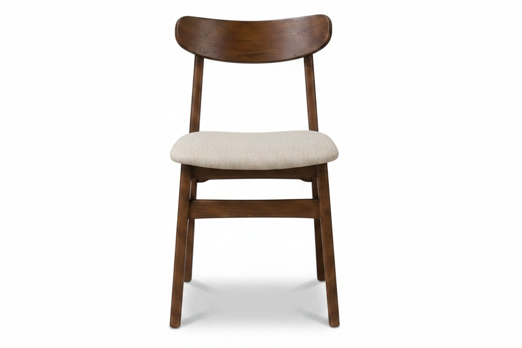 Two wooden chairs with upholstered seats on a white background