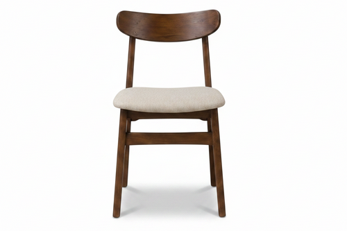 Two wooden chairs with upholstered seats on a white background