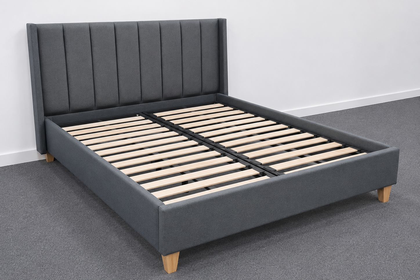 Designed Bed Frame with headboard and Solid wood Slats/Steel