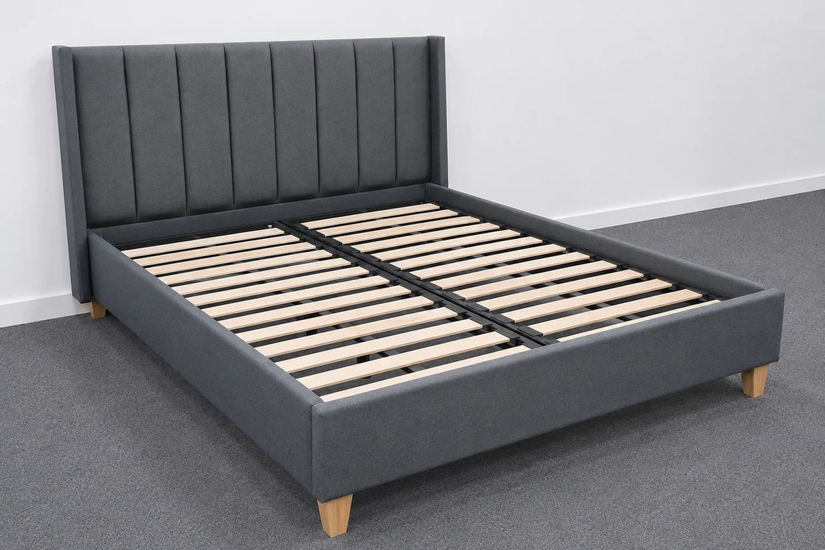 SERENE LUXE Upholstered Bed & Mattress Package - Queen Size -  Charcoal Gray Color