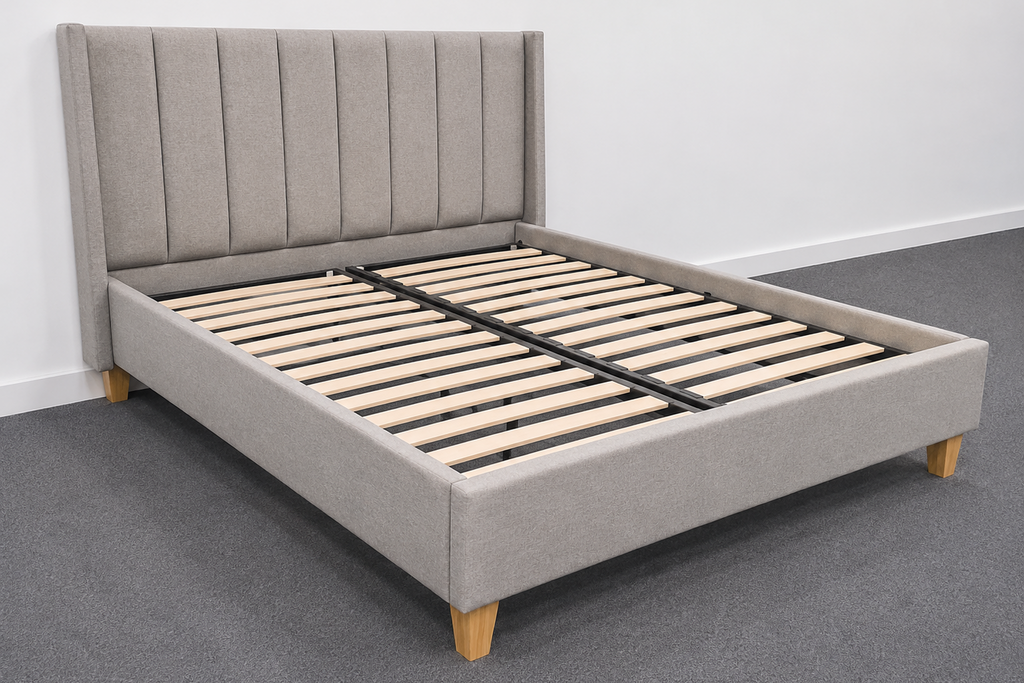 Designed Bed Frame with headboard and Solid wood Slats/Steel
