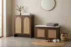 Japandi Rattan Storage Cabinet - Walnut Color