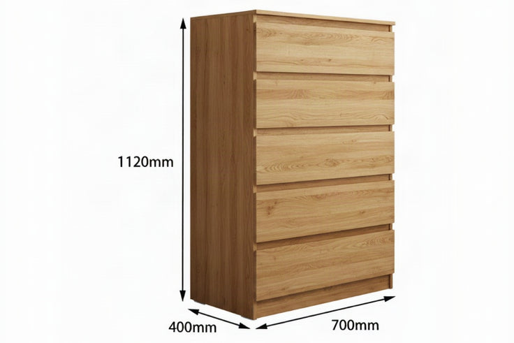 White dresser with dimensions labeled on a white background