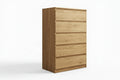 White dresser with five drawers on a white background
