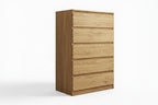 White dresser with five drawers on a white background