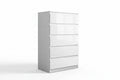 White dresser with five drawers on a white background