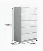 White dresser with dimensions labeled on a white background