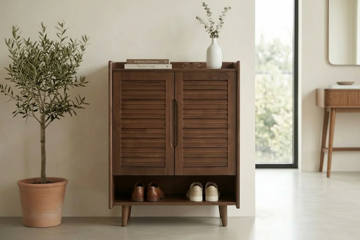 NORDWOOD 2 Door Solid Wood Shoe Cabinet - Natural Wood