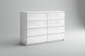 A modern eight-drawer dresser with a glossy white finish, featuring a minimalist design and integrated drawer fronts, shown on a plain white background.