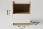 A small wooden storage cabinet or shelf unit with one white drawer front, shown on a light gray background with dimension labels indicating 55 cm high, 40 cm wide, and 35 cm deep.