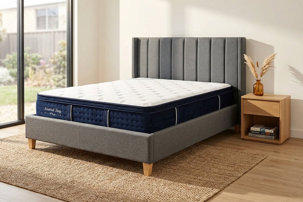 SERENE LUXE Upholstered Bed & Mattress Package - Queen Size -  Charcoal Gray Color