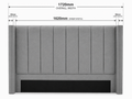 Front view of a gray upholstered headboard with dimension labels showing overall width 1720mm, inner width 1620mm, and side width 50mm on a white background.