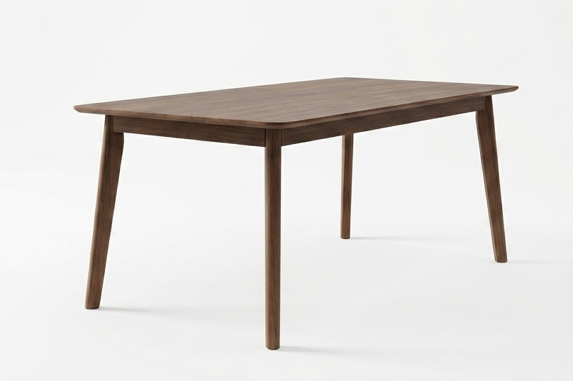 Walnut Color Solid wood dining table with round corners and angled legs
