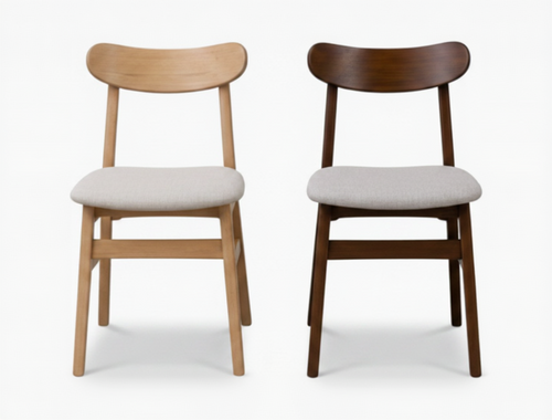 Two wooden chairs with different colors on a white background