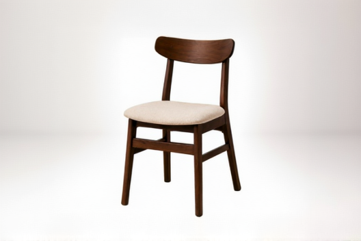 Two wooden chairs with upholstered seats on a white background