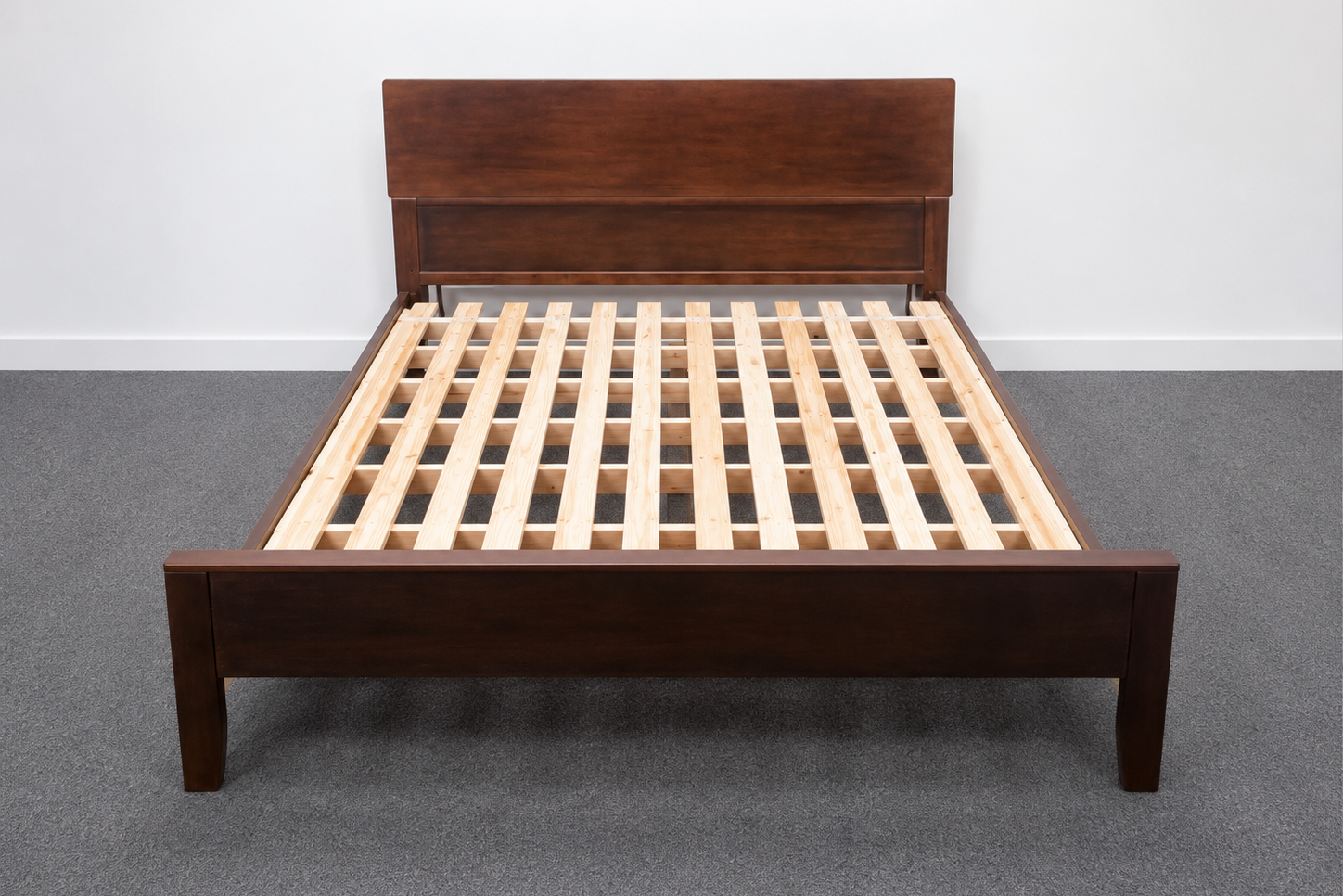 Solid Wood Bed Frame with Headboard (Walnut Color)
