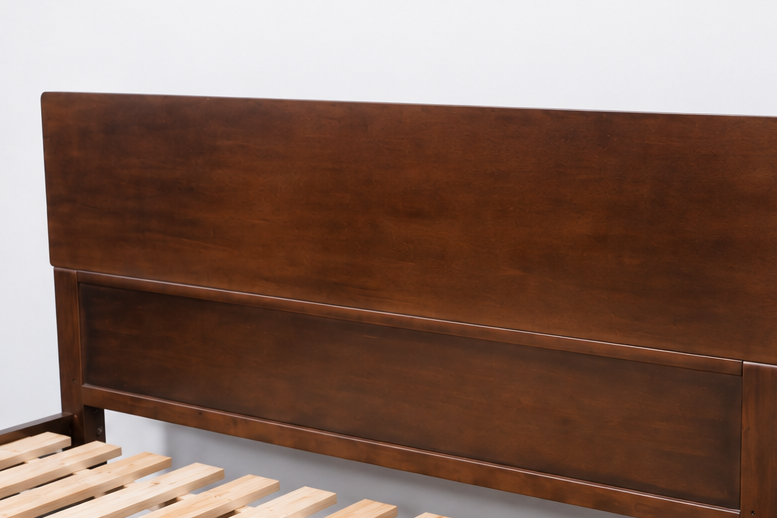 Solid Wood Bed Frame with Headboard (Walnut Color)