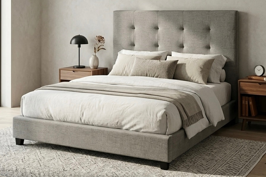 Misty Chenille Bed Frame with solid wood slats in Double/Queen/King/SuperKing Size
