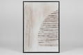 A framed abstract art print featuring textured vertical wood grain on the left and horizontal brushstroke lines on the right, enclosed in a thin black frame against a light gray background.