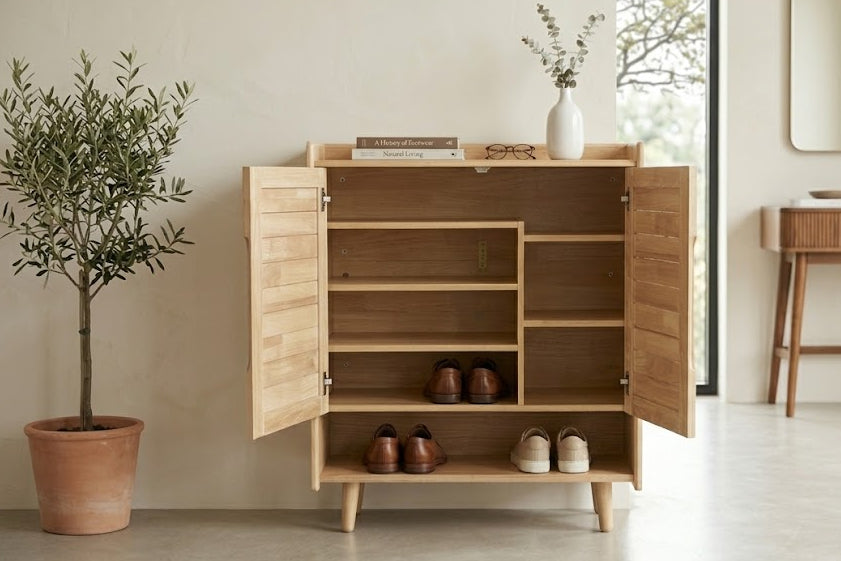 Solid Rubber Wood Shoe Cabinet-2 doors-3 doors